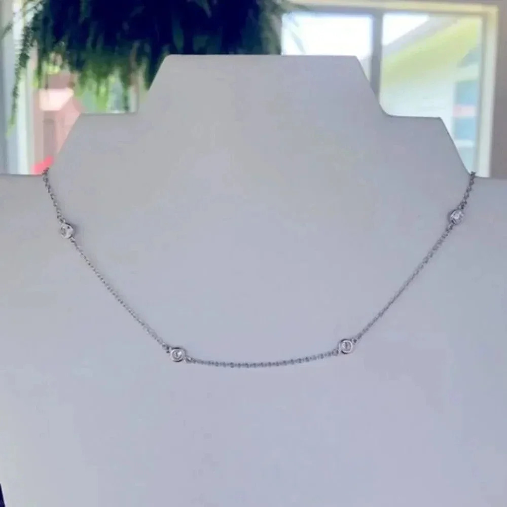 18” Solid 925 Sterling Silver CZ By The Yard Station Chain Necklace NWT